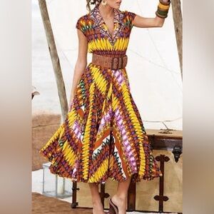 Sandy Starkman Geometric Print MIDI Dress Size M